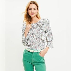 Petite Floral Scalloped Ruffle Blouse